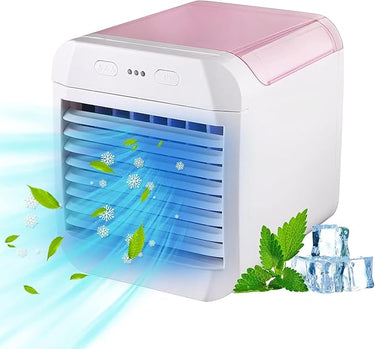 Ventilador de aire acondicionado portátil, enfriador de aire alimentado por USB, humidificador, mini enfriador de aire personal, ventilador de refrigeración ultra silencioso, ideal para viajes